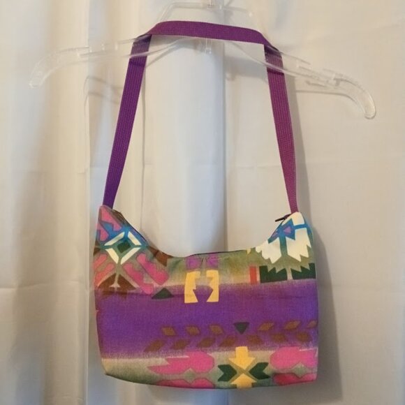 New Southwestern Faux leather Shoulder Bag Purse Brown Purple Crescent Baguette - Picture 6 of 8